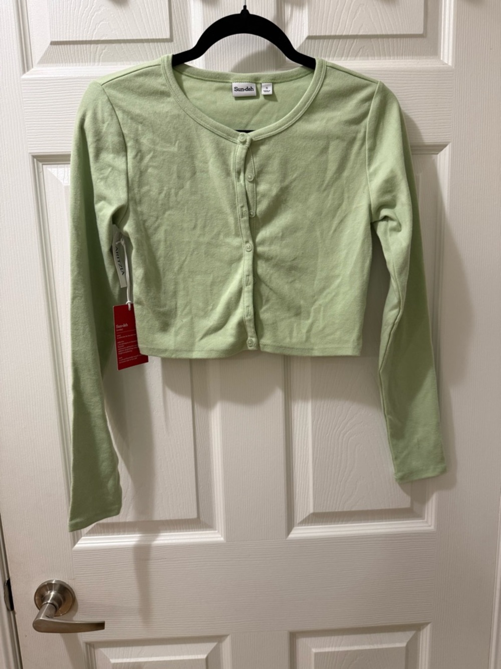 Apple Light Green Cropped Button-Front Cardigan